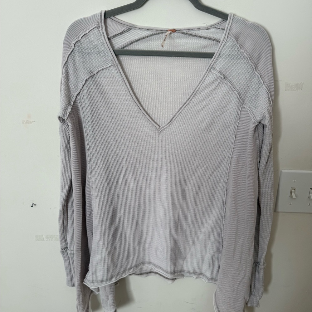 Free People Lavender V-Neck Long Sleeve Top